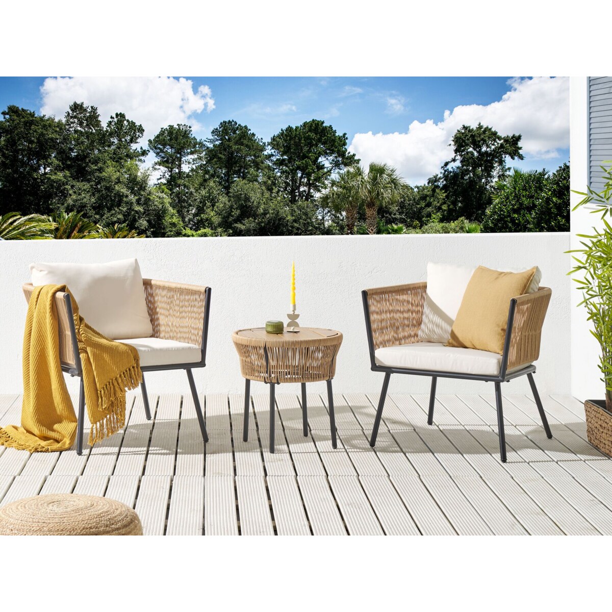 Zestaw mebli balkonowych z technorattanu naturalny z białym GARGANO