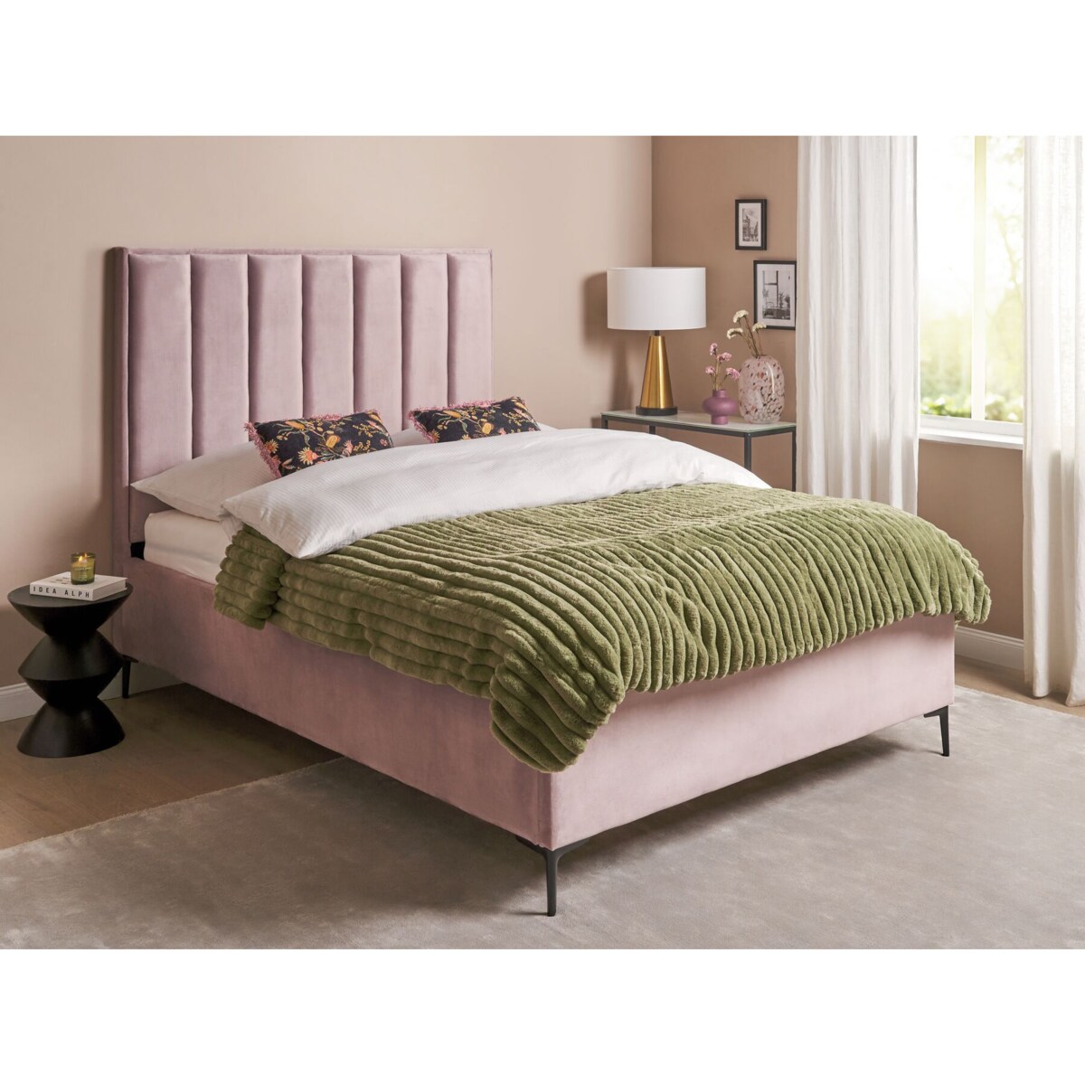Łóżko z pojemnikiem welurowe 160 x 200 cm różowe SEZANNE