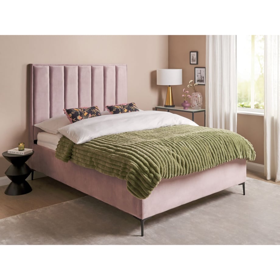 Łóżko z pojemnikiem welurowe 160 x 200 cm różowe SEZANNE