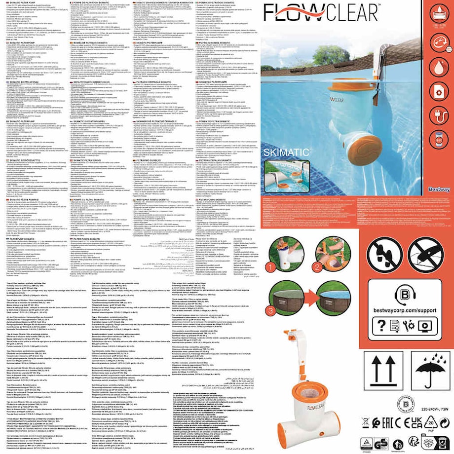 Bestway Pompa filtrująca Flowclear Skimatic do basenu, 3974 L/h, 58469