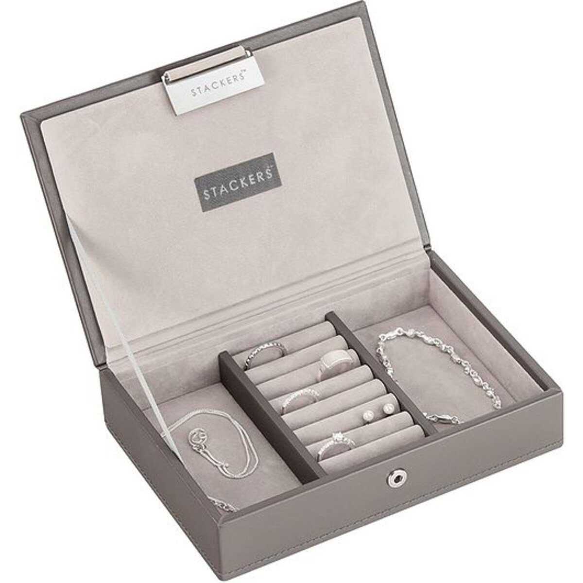 Szkatułka na biżuterię Stackers mini szarobrązowa z pokrywką