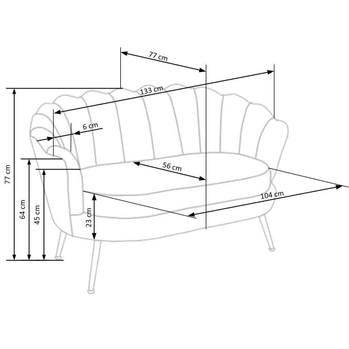 SOFA MUSZELKA Florecja zielona AKSAMITNA TAPICERKA złote nogi