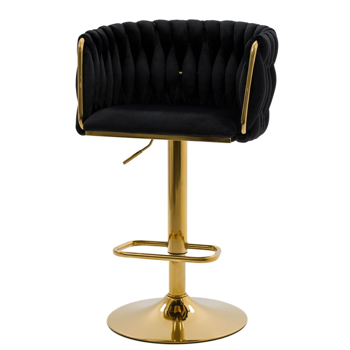 Czarny hoker tapicerowany obrotowy regulowany ROSA GOLD złoty stelaż welur