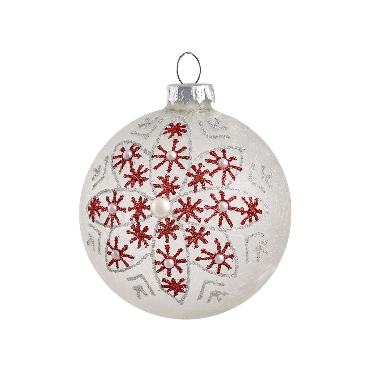 Zestaw 50 bombek SNOWFLAKE Szkło Czerwony/ biały