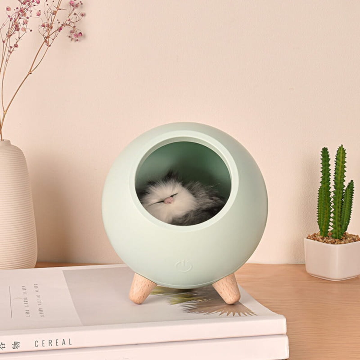 Lampka nocna z kotkiem seledynowa