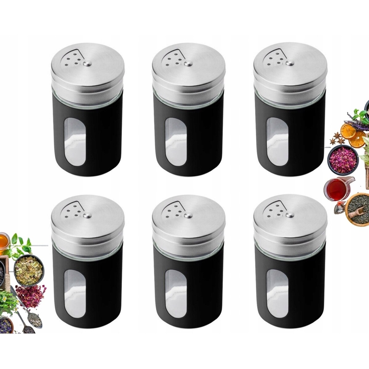 POJEMNIK CZARNY Z SZYBKĄ na przyprawy alcano 90 ml 6szt kuchenny mały słoik