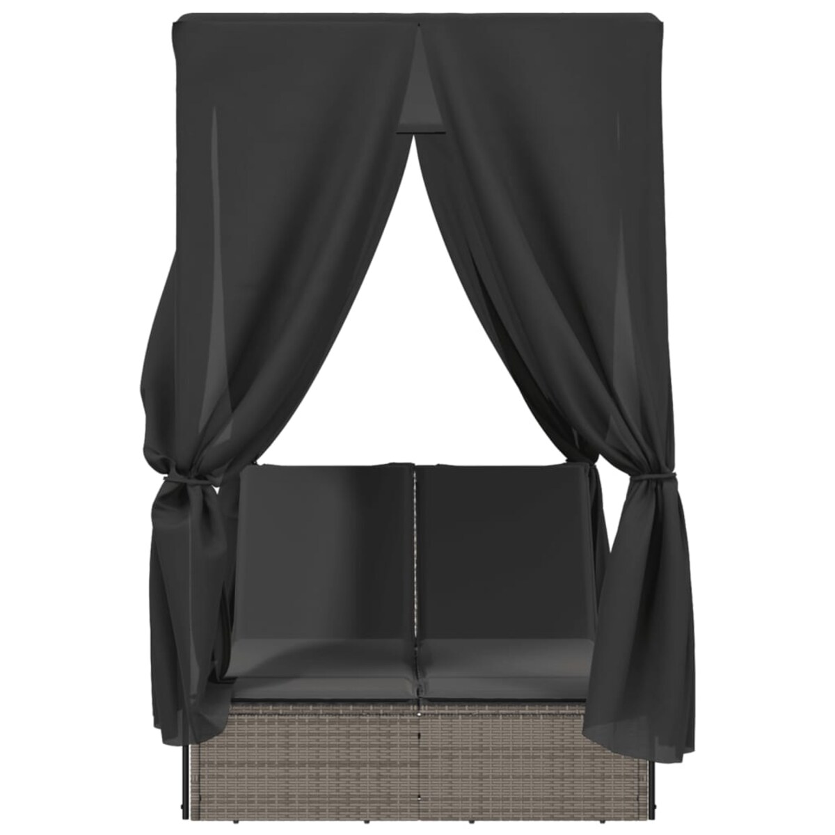 vidaXL Podwójna leżanka z daszkiem i zasłonami, szary polirattan