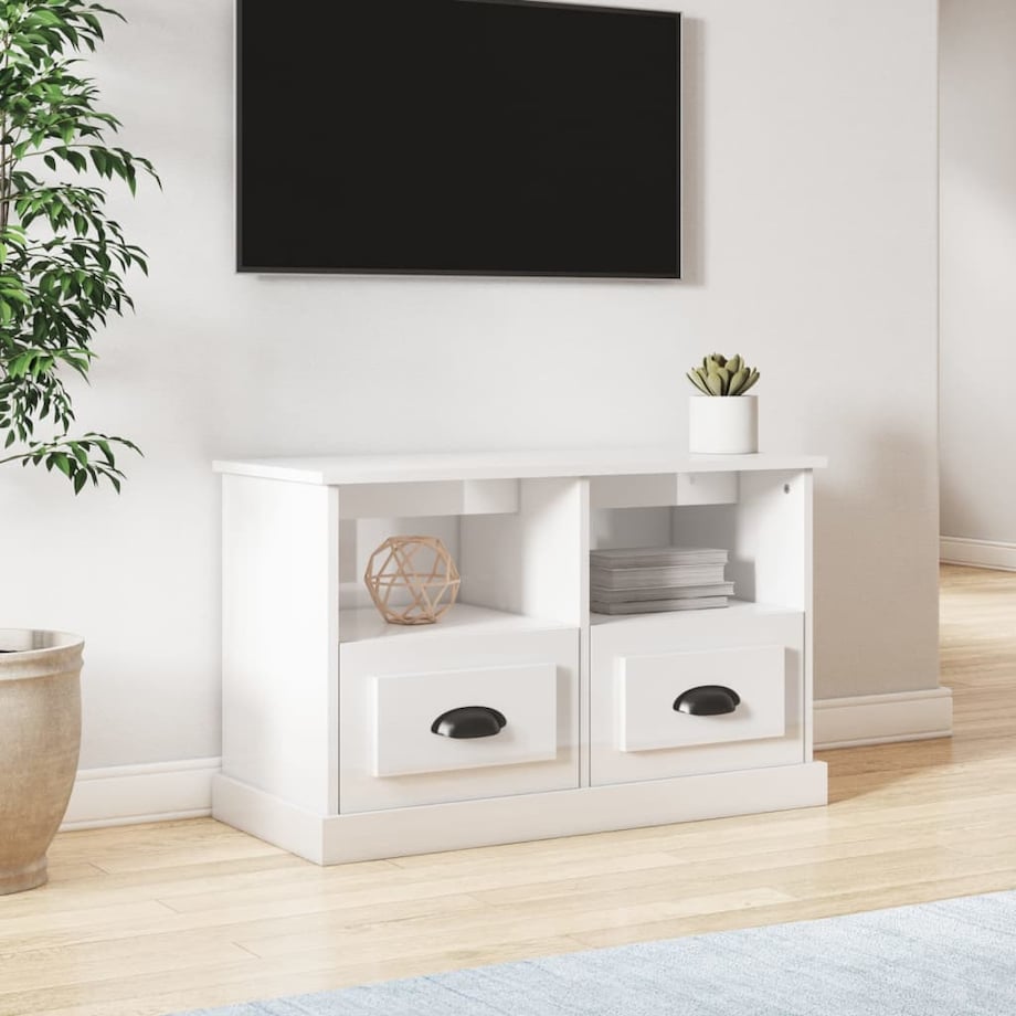 vidaXL Szafka pod TV, biała z połyskiem, 80x35x50 cm