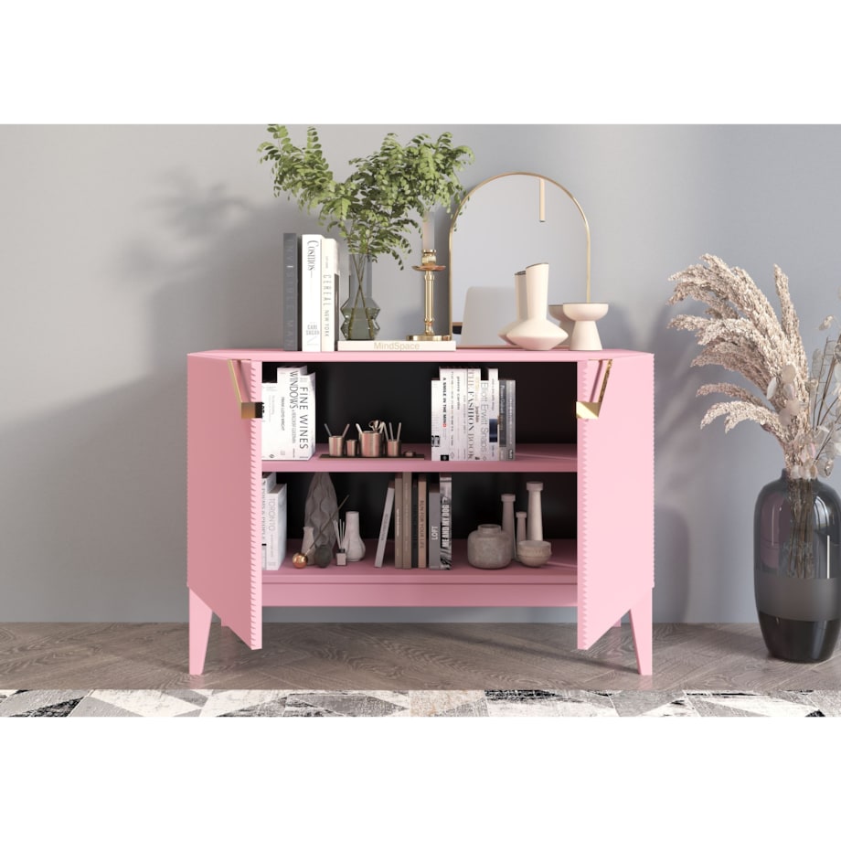 Drewniana komoda Visby DEMI LONG 2D / kolor pudrowy róż / szer. 100,5 cm