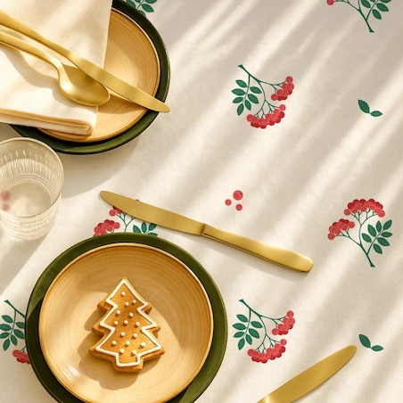 Obrus świąteczny - jarzębinowe gałązki - 140x320