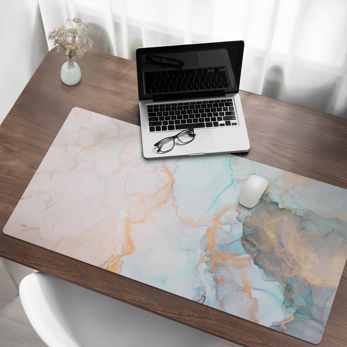 Turkusowa mata na biurko Abstrakcyjny marmur, 120x60 cm