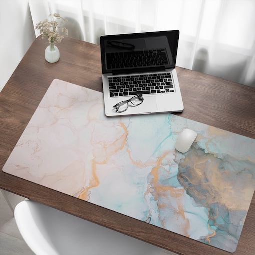 Turkusowa mata na biurko Abstrakcyjny marmur, 120x60 cm