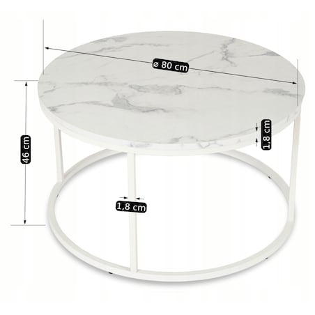 Stolik Kawowy Okrągły Biały Marmur Duży Ława Okrągła Biała Duża AGNES MAX