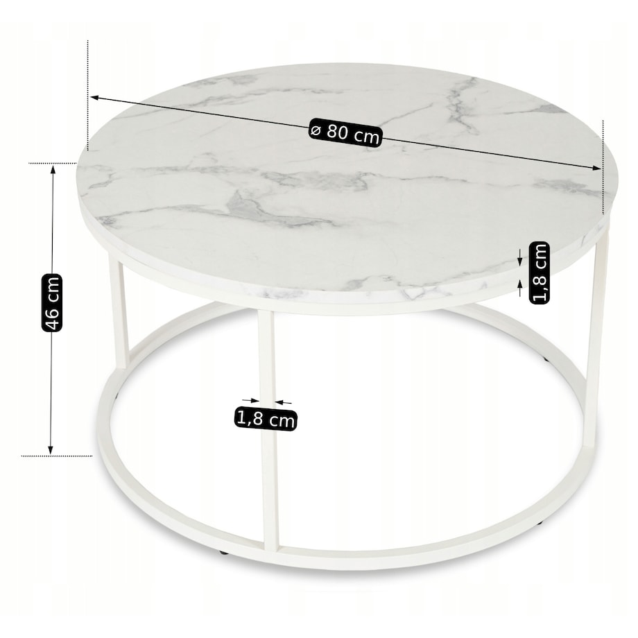 Stolik Kawowy Okrągły Biały Marmur Duży Ława Okrągła Biała Duża AGNES MAX