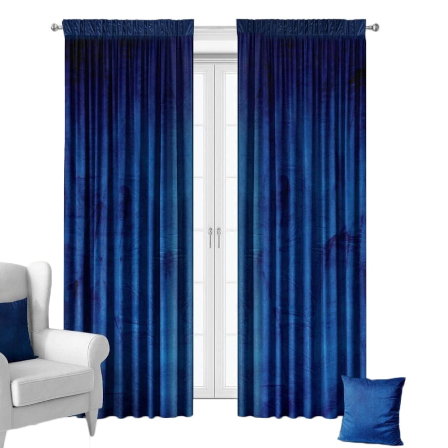 Zasłony gotowe na taśmie welurowe 140x250 niebieskie chabrowe