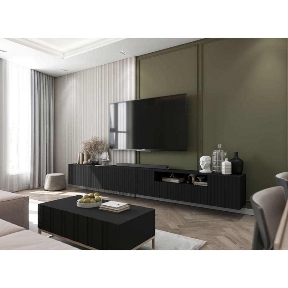 Szafka RTV wisząca Glamour Nowoczesna Komoda RTV Czarny Mat 150 cm