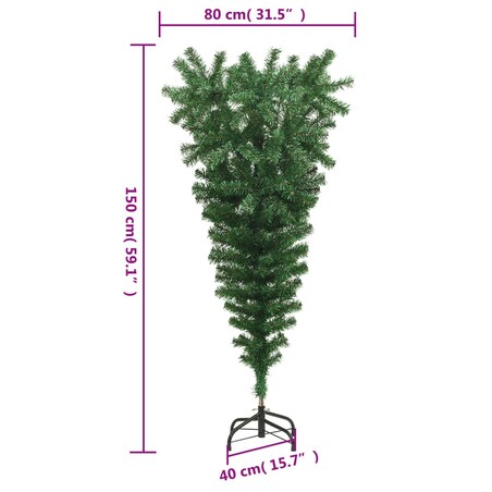vidaXL Odwrócona, sztuczna choinka ze stojakiem, zielona, 150 cm