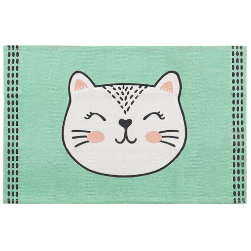 Dywan dziecięcy bawełniany koci wzór 60 x 90 cm zielony HOWRAH