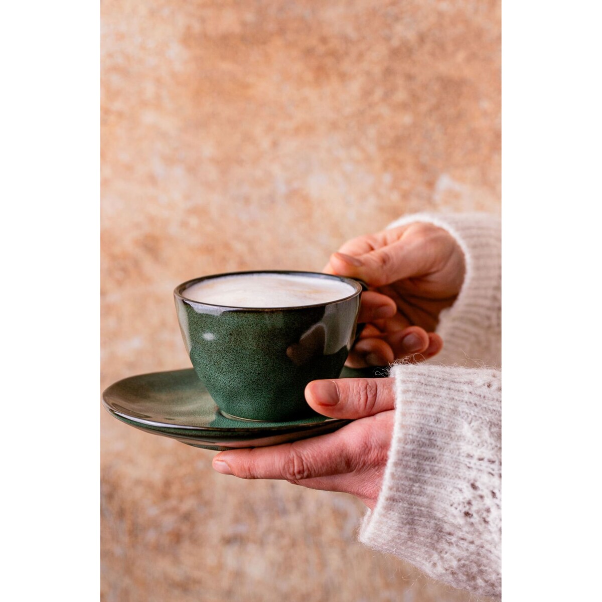 Serwis kawowy Uminami zielony na 4 osoby 8 szt. Nowoczesny Do zmywarki Komplet filiżanka i spodek