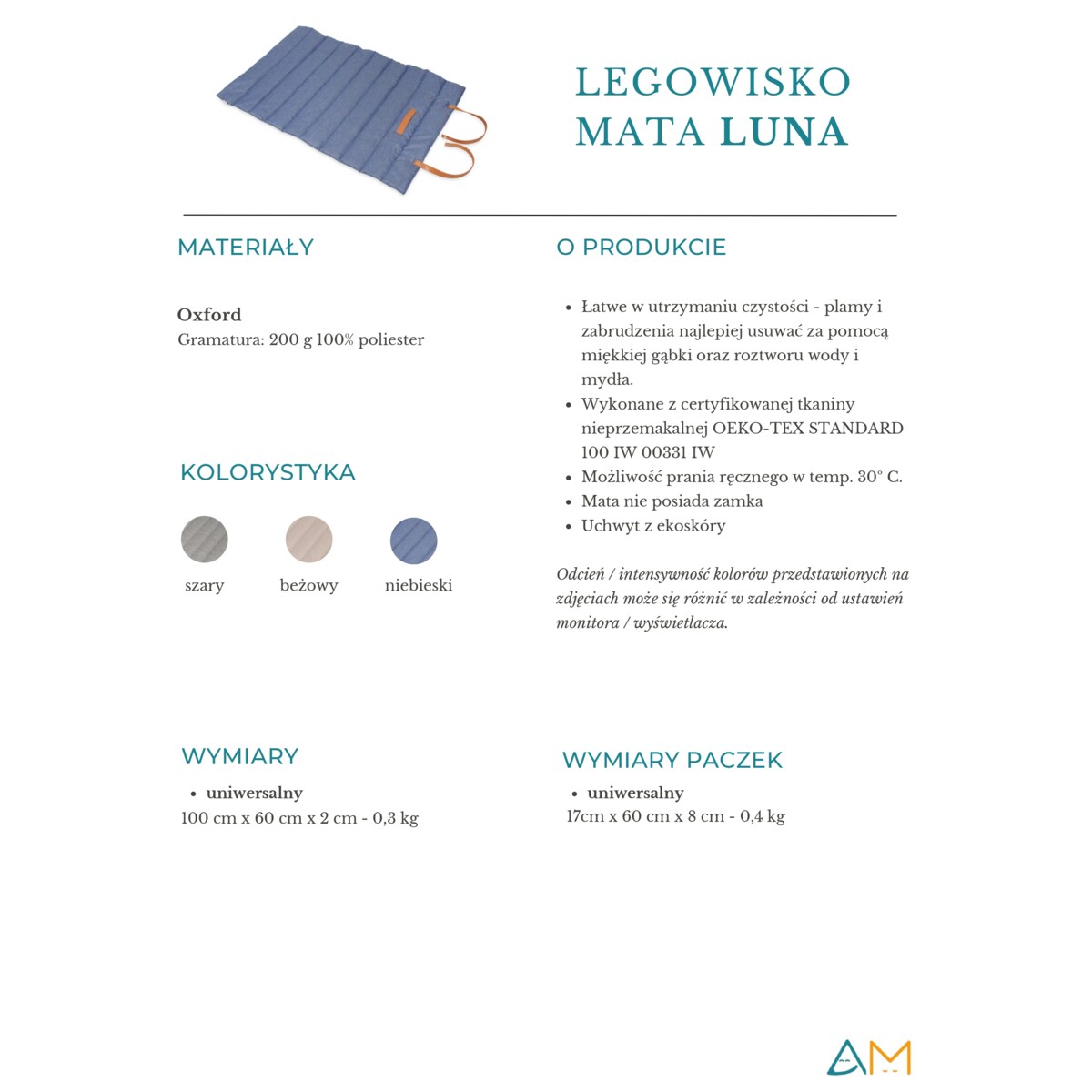 Animood Mata zwijana Luna rozmiar: uniwersalny, kolor: beżowy, materiał:oxford imitacja jeansu