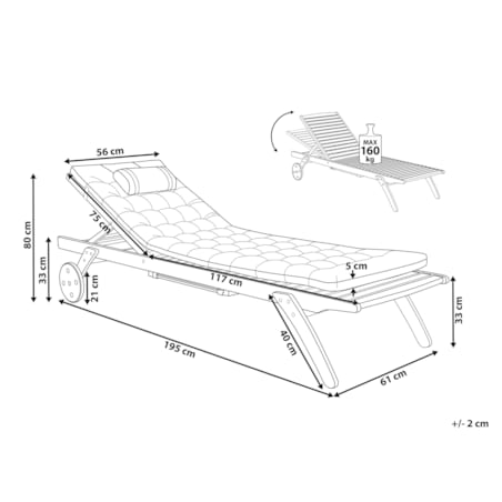 Leżak ogrodowy z poduszką CESANA PREMIUM Drewno akacjowe Jasnoszary