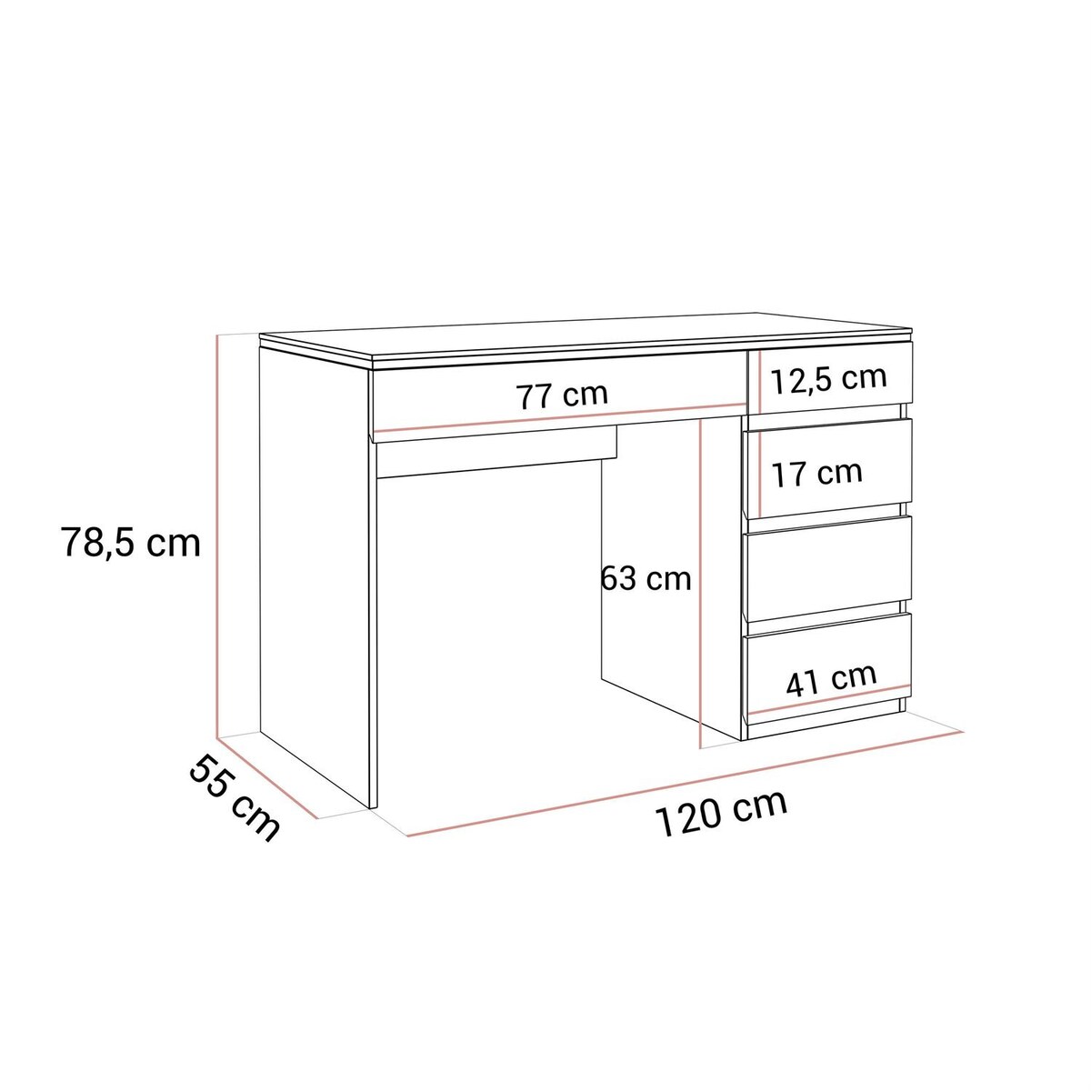 Biurko AURORA SILVER z szufladami biay połysk