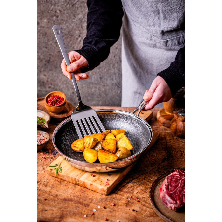 Profesjonalna patelnia ceramiczna Kanso 24 cm z pokrywką Plaster miodu Na indukcje Na gaz Nierdzewna