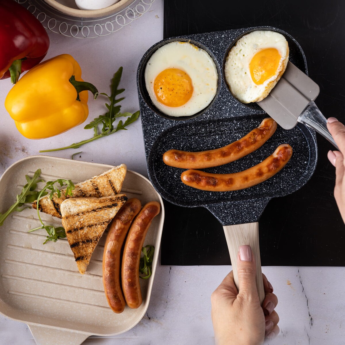 Patelnia marmurkowa 3 w 1 do jajek naleśników placków pancake grill 18cm CZARNA KLAUSBERG