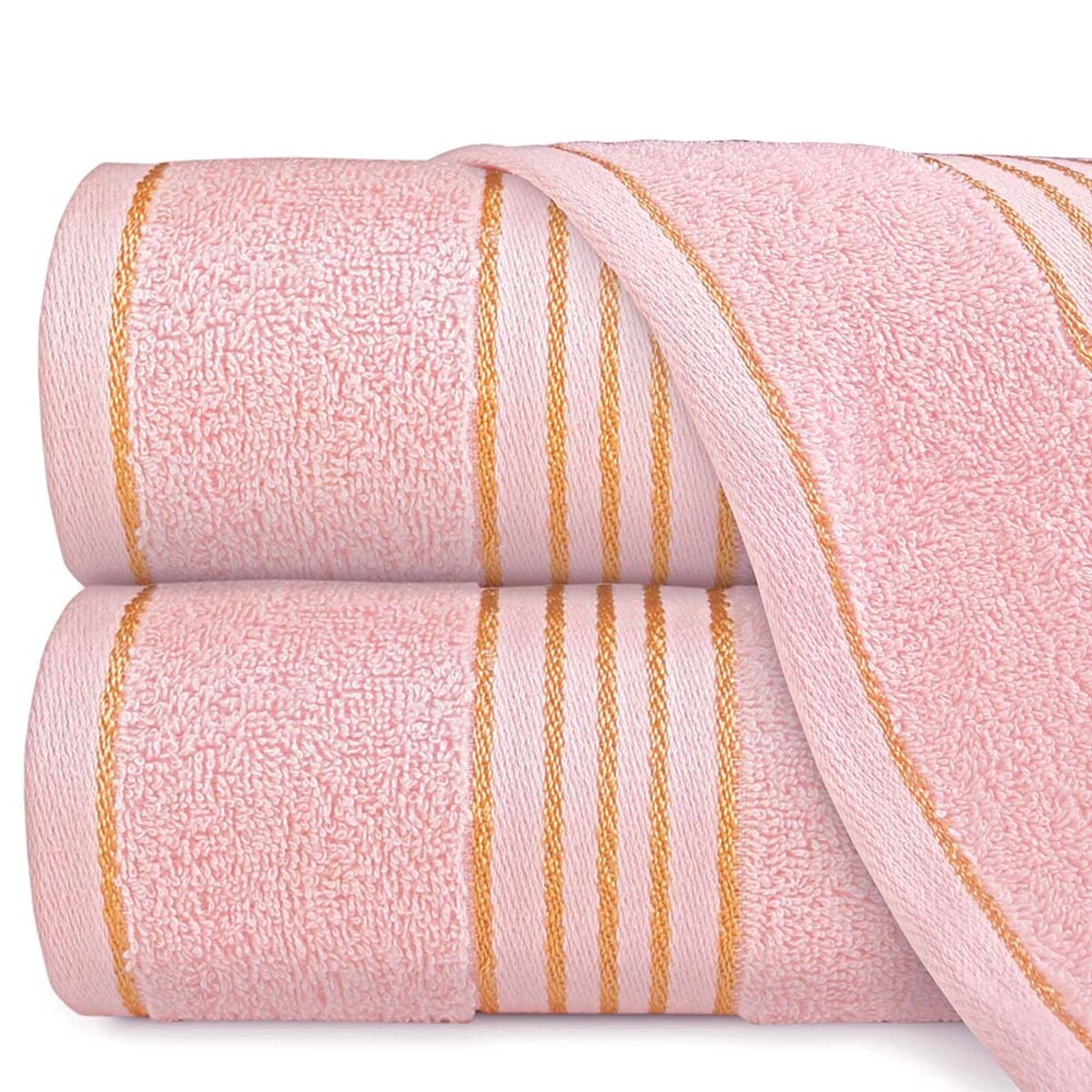 Ręcznik do rąk 30x50 cm bawełniany kolor jasny różowy z bordiurą w złote paski 500 g/m2 TIWANO