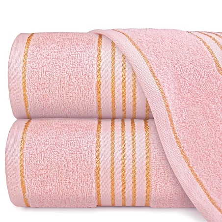 Ręcznik do rąk 30x50 cm bawełniany kolor jasny różowy z bordiurą w złote paski 500 g/m2 TIWANO