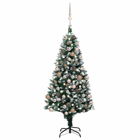 vidaXL Sztuczna choinka z LED, bombkami i szyszkami, 180 cm