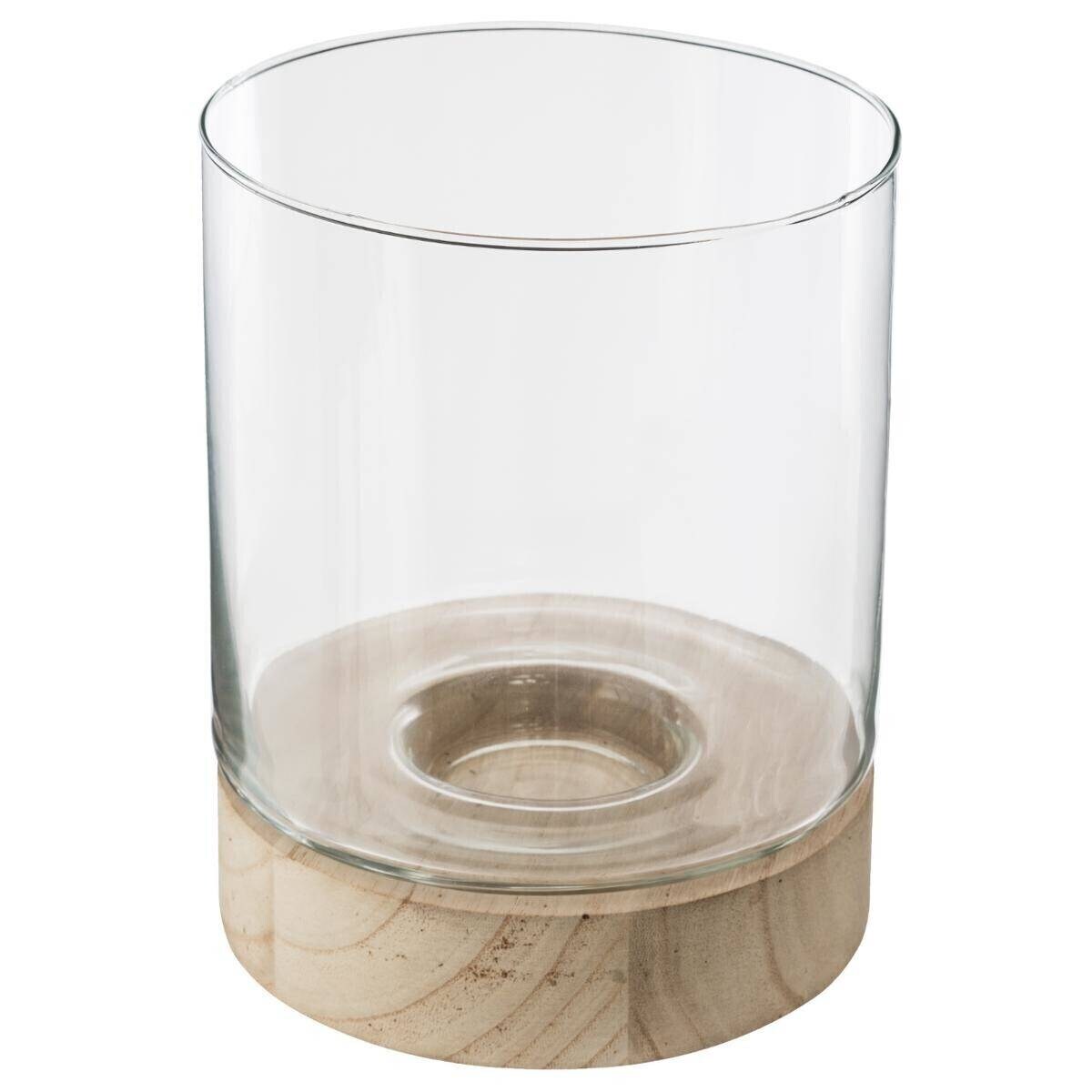 Komplet świeczników ze szkła Ete z drewnianymi podstawkami, 3 sztuki