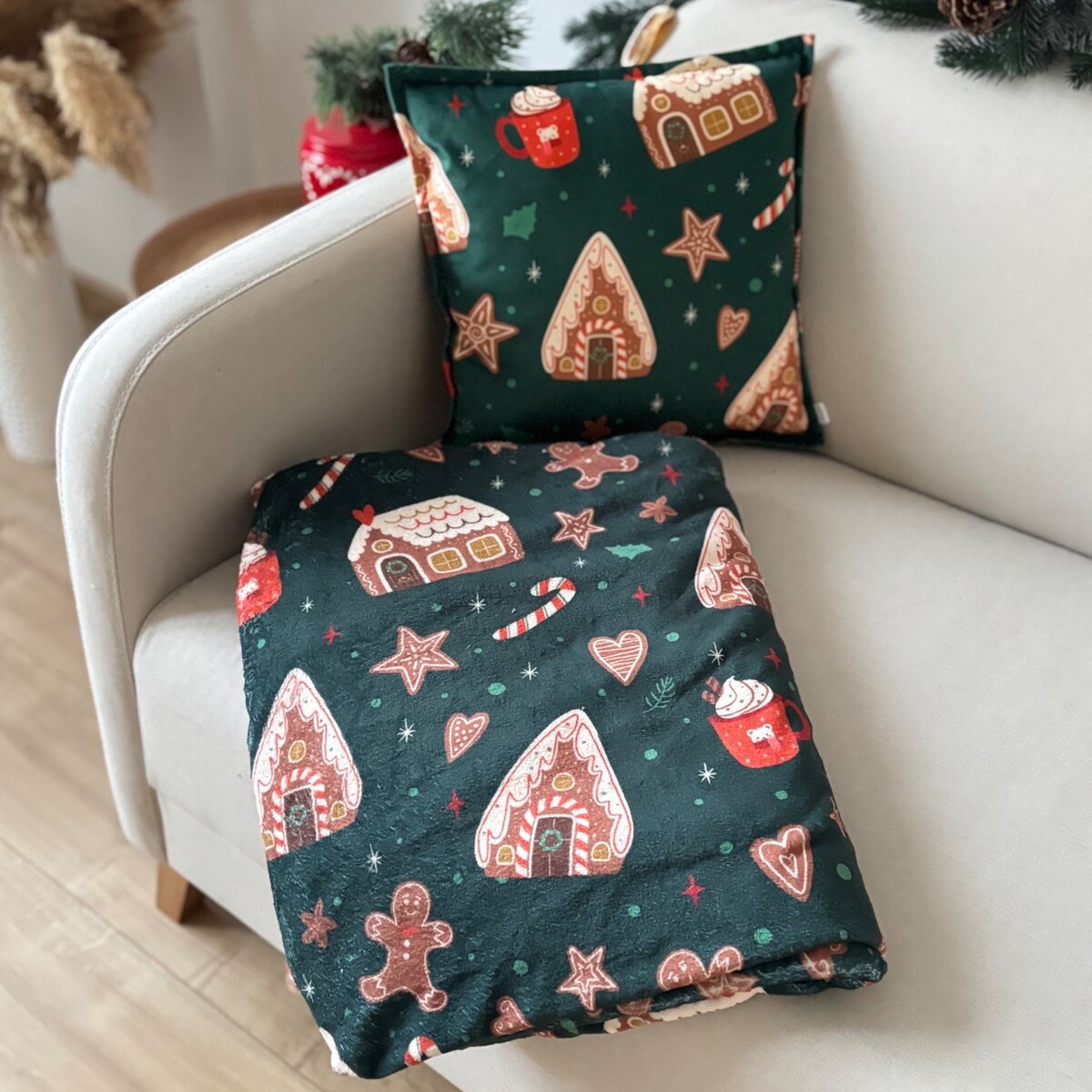 Koc świąteczny wzór piernikowe Domki