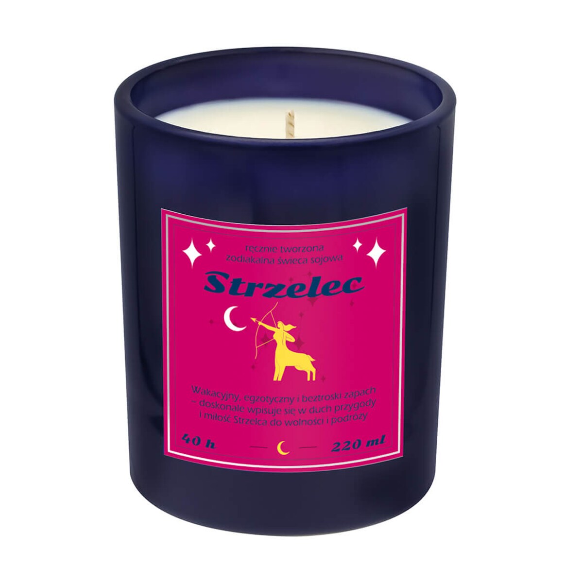 Świeca zodiakalna sojowa naturalna zapachowa STRZELEC - bezpieczna, ręcznie robiona w szklanym słoiczku na prezent upominek dla osoby ze znakiem zodiaku STRZELCA