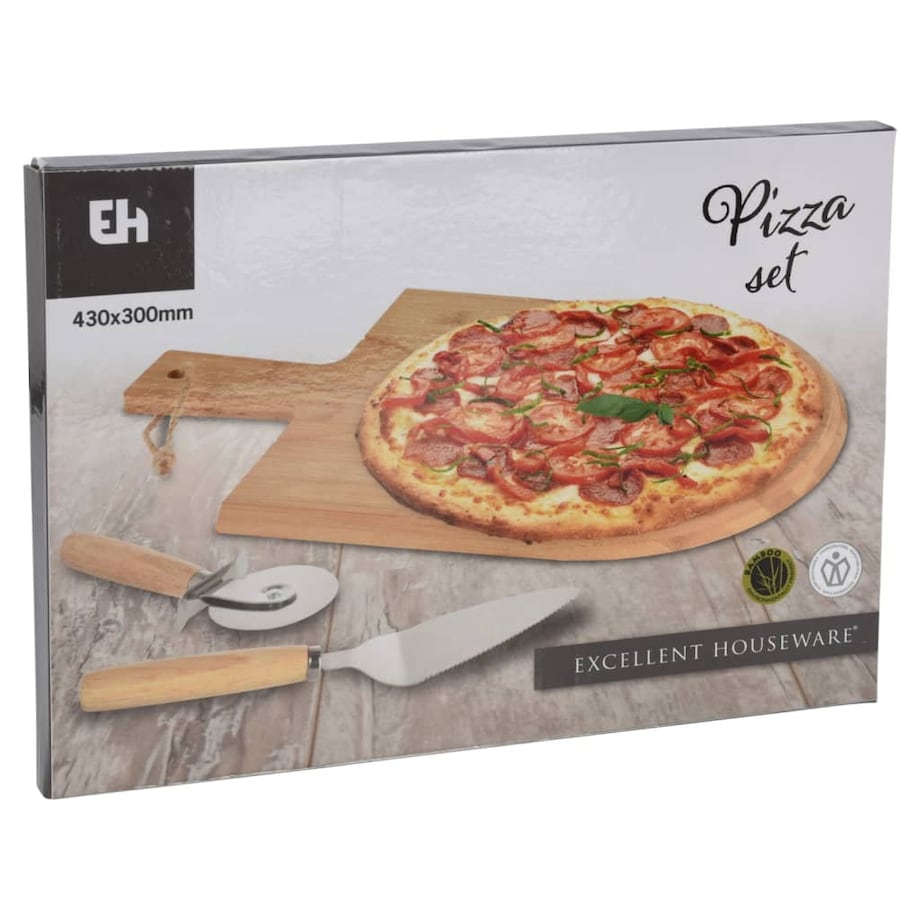 Deska do pizzy drewniana z łopatką i nożem MAMMA MIA, Ø 43 cm