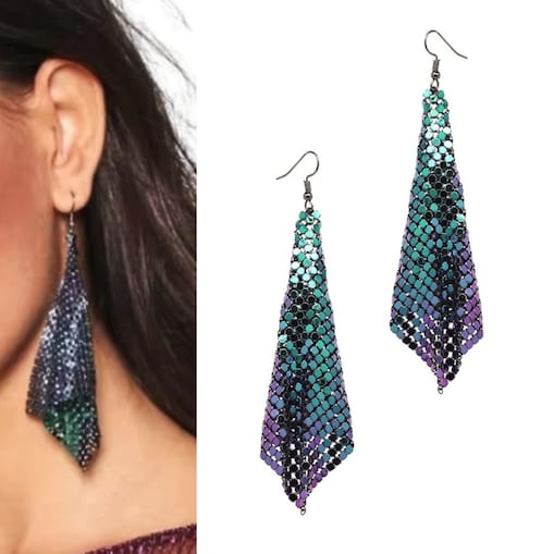 Długie lekkie kolczyki holograficzne syrenka kolorowe ciemne wiszące