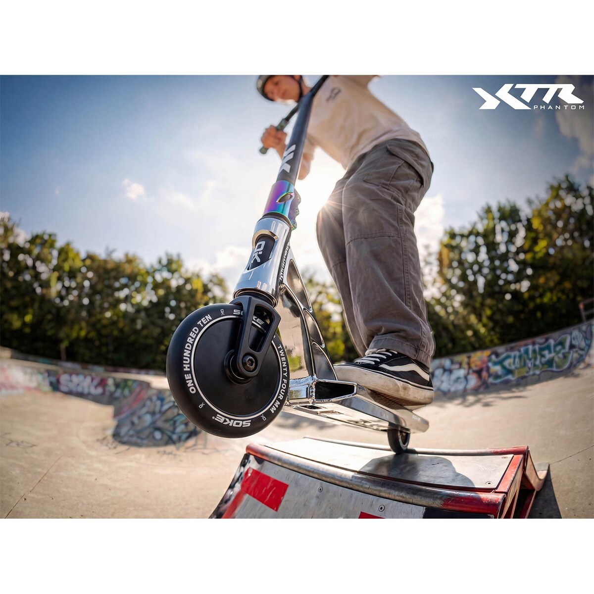 Hulajnoga wyczynowa Soke XTR srebrno-czarna ABEC-9 HIC park do trików 110 mm