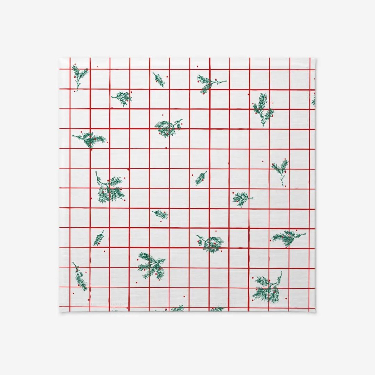 Obrus świąteczny - krata i gałązki - 100x100