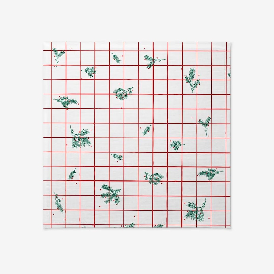 Obrus świąteczny - krata i gałązki - 100x100