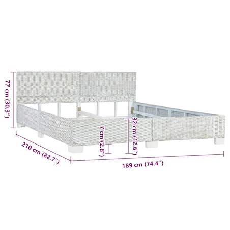 vidaXL Rama łóżka, szara, naturalny rattan, 180 x 200 cm