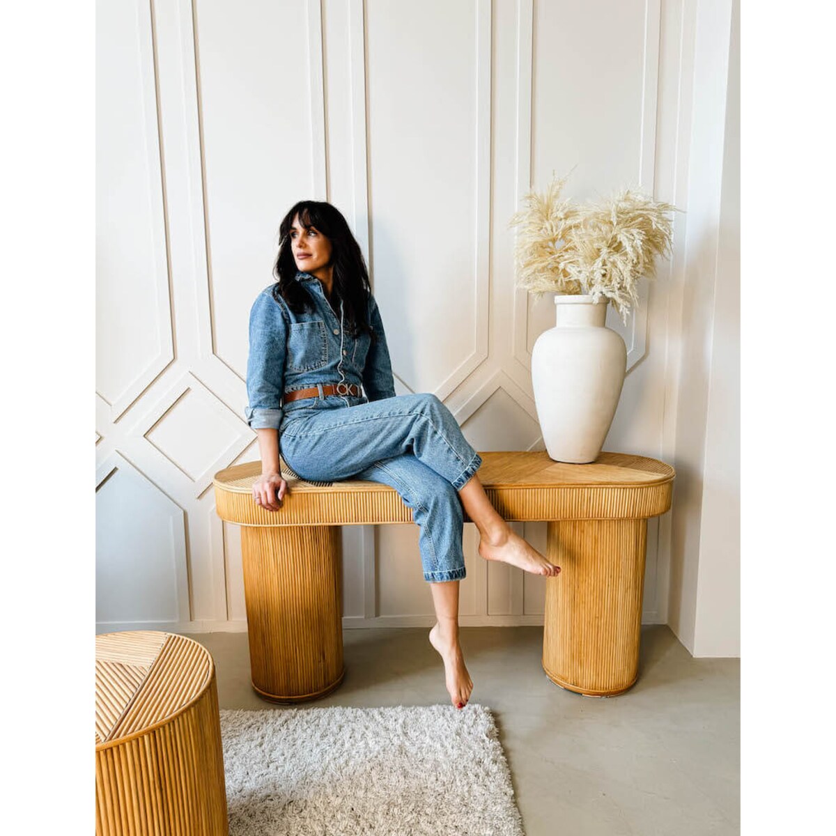 STOLIK KONSOLA KACA naturalny rattan