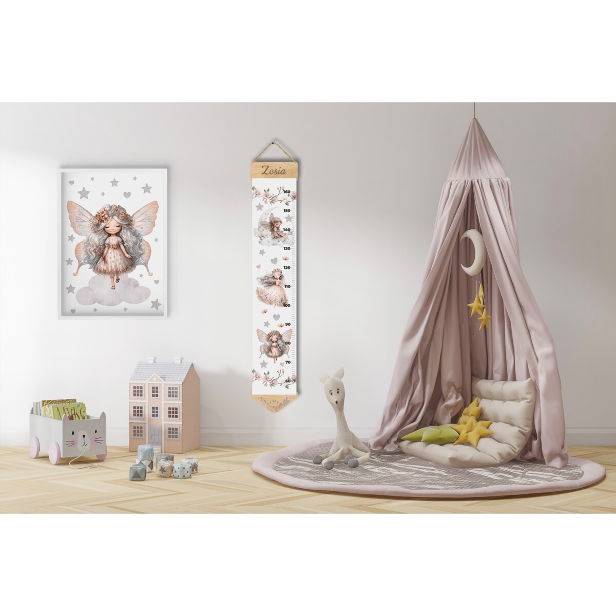 Beżowy Obrazek do pokoju dziecka Plakat w ramie dla dziewczynki Wróżka