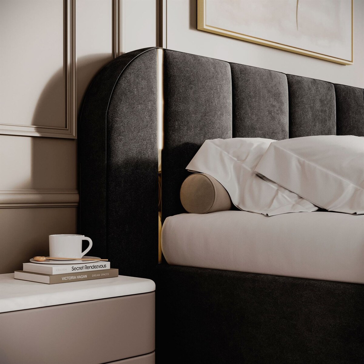 Łóżko tapicerowane AMARA GOLD, pojemnik, stelaż 32, 140x200, Royal Velvet 87254