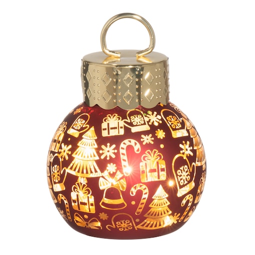 Bombka choinkowa szklana z oświetleniem LED, motyw prezentów, Ø 10 x 13 cm