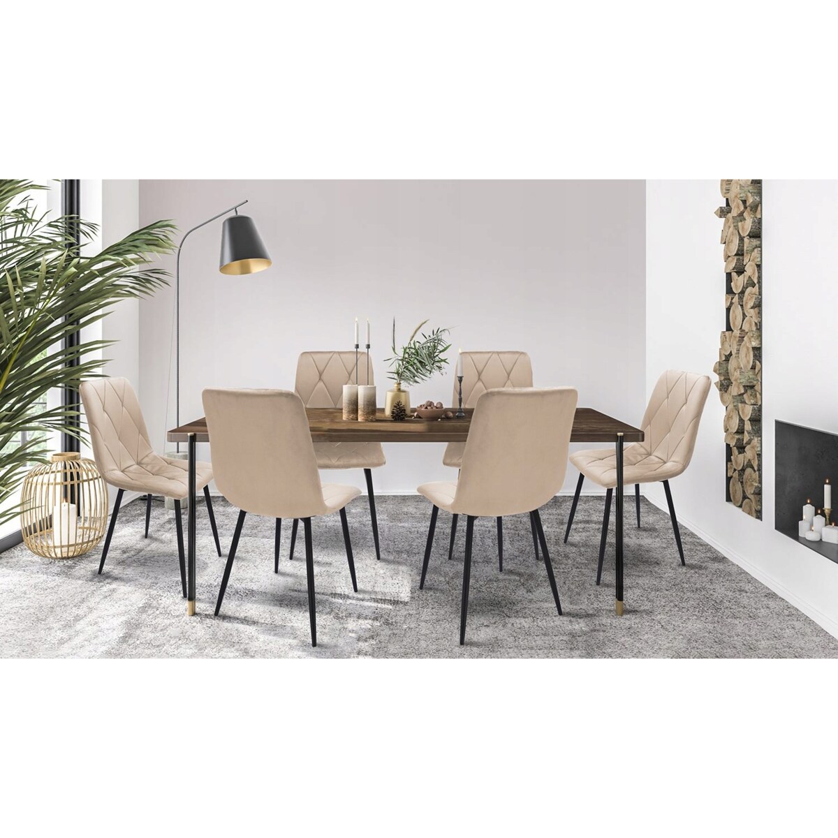 4 X Krzesło Tapicerowane Pikowane Welur Nowoczesne