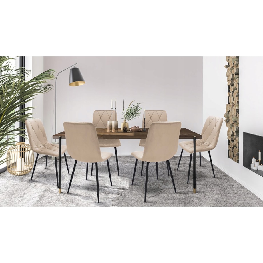 4 X Krzesło Tapicerowane Pikowane Welur Nowoczesne