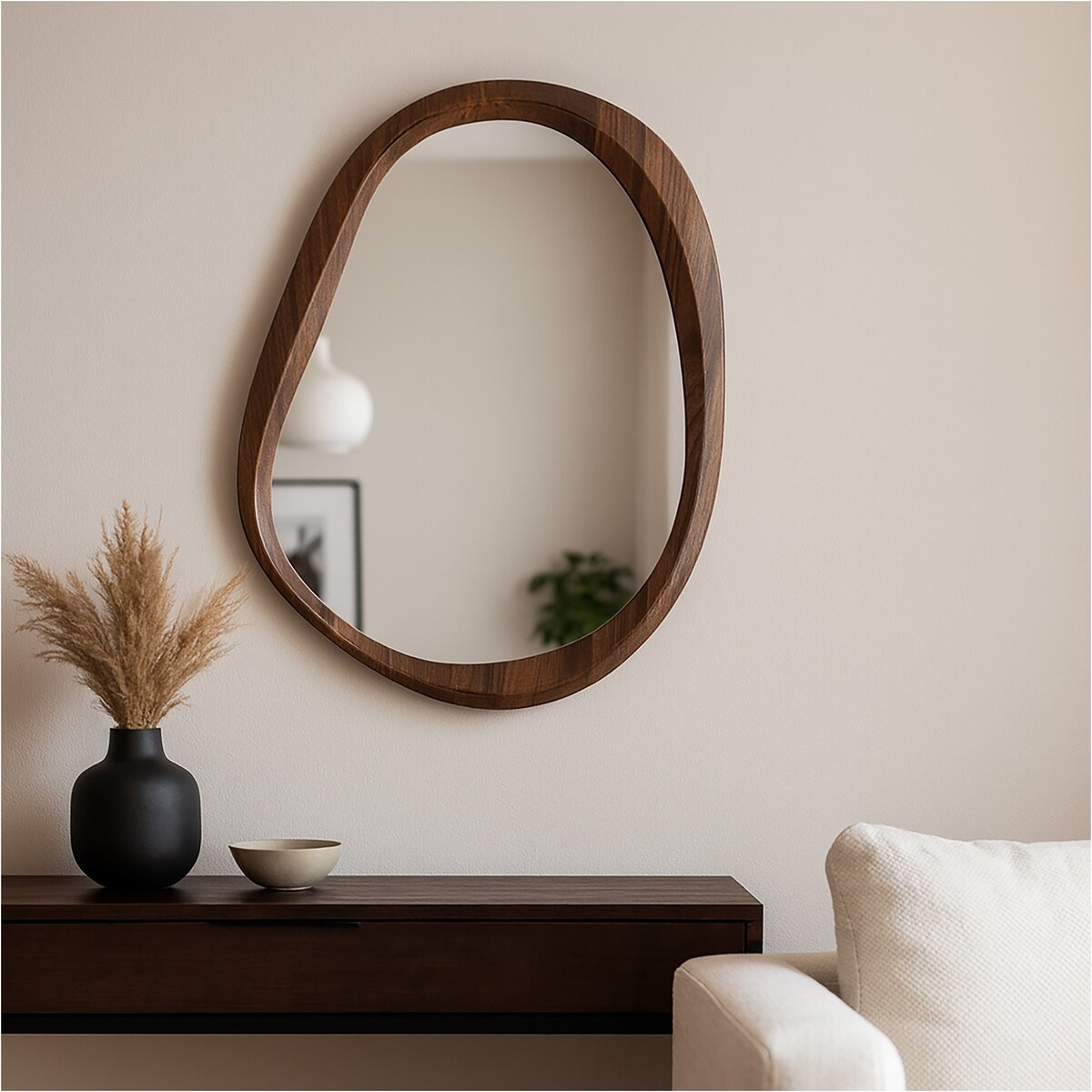 Lustro Organiczne Nowoczesne Rama Efekt Drewna Brązowe 38X55 Cm