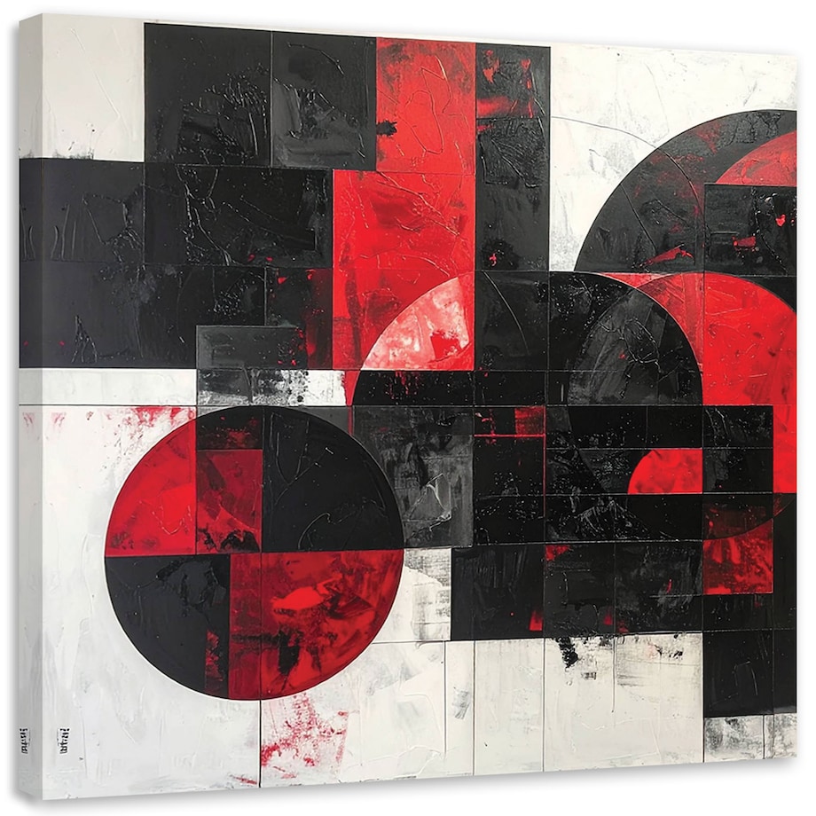 Obraz do salonu sypialni, Abstrakcja tekstura koła kształty czarno czerwony