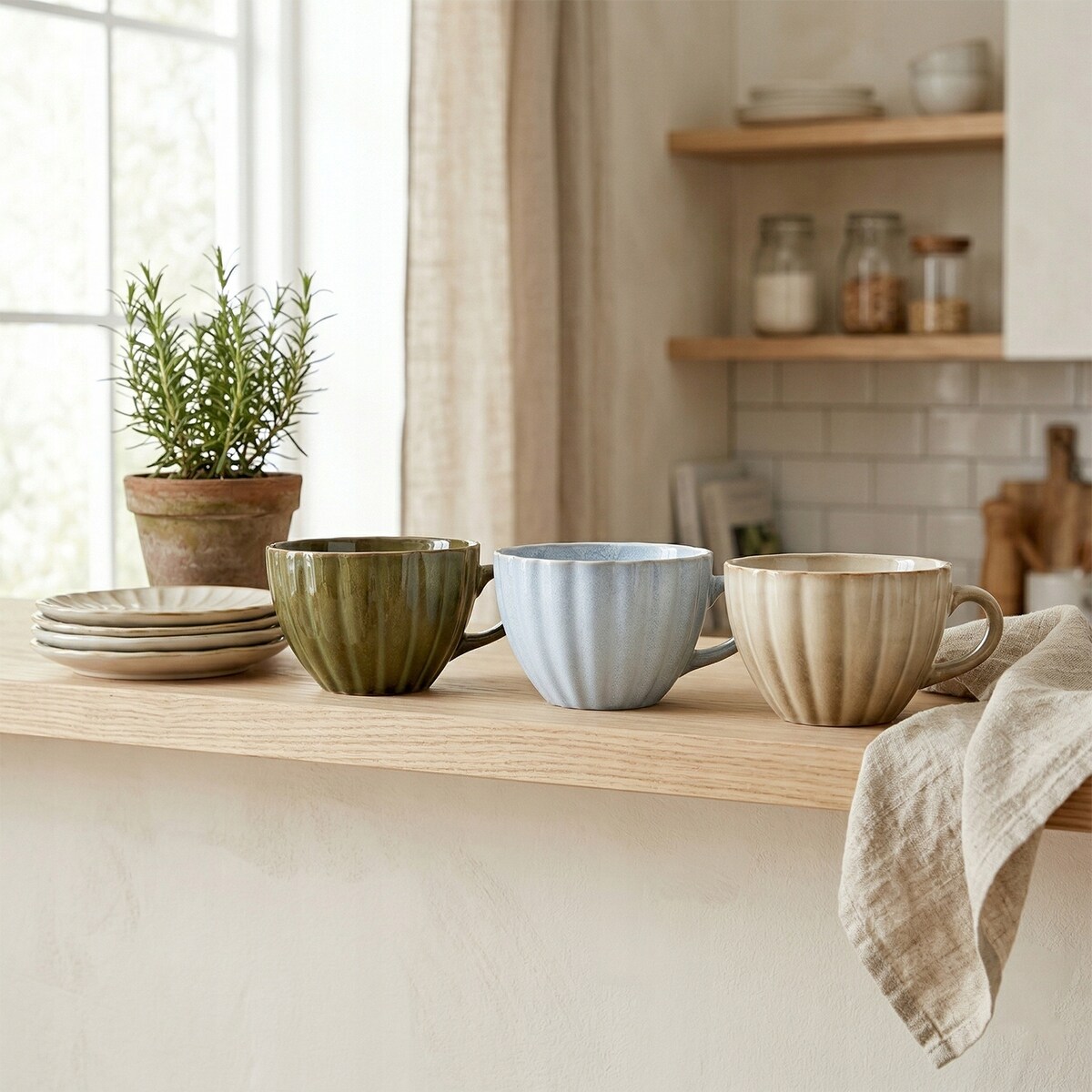 KUBEK CERAMICZNY 3 szt 400ml DO KAWY HERBATY Z UCHWYTEM NA KAWĘ DUŻY