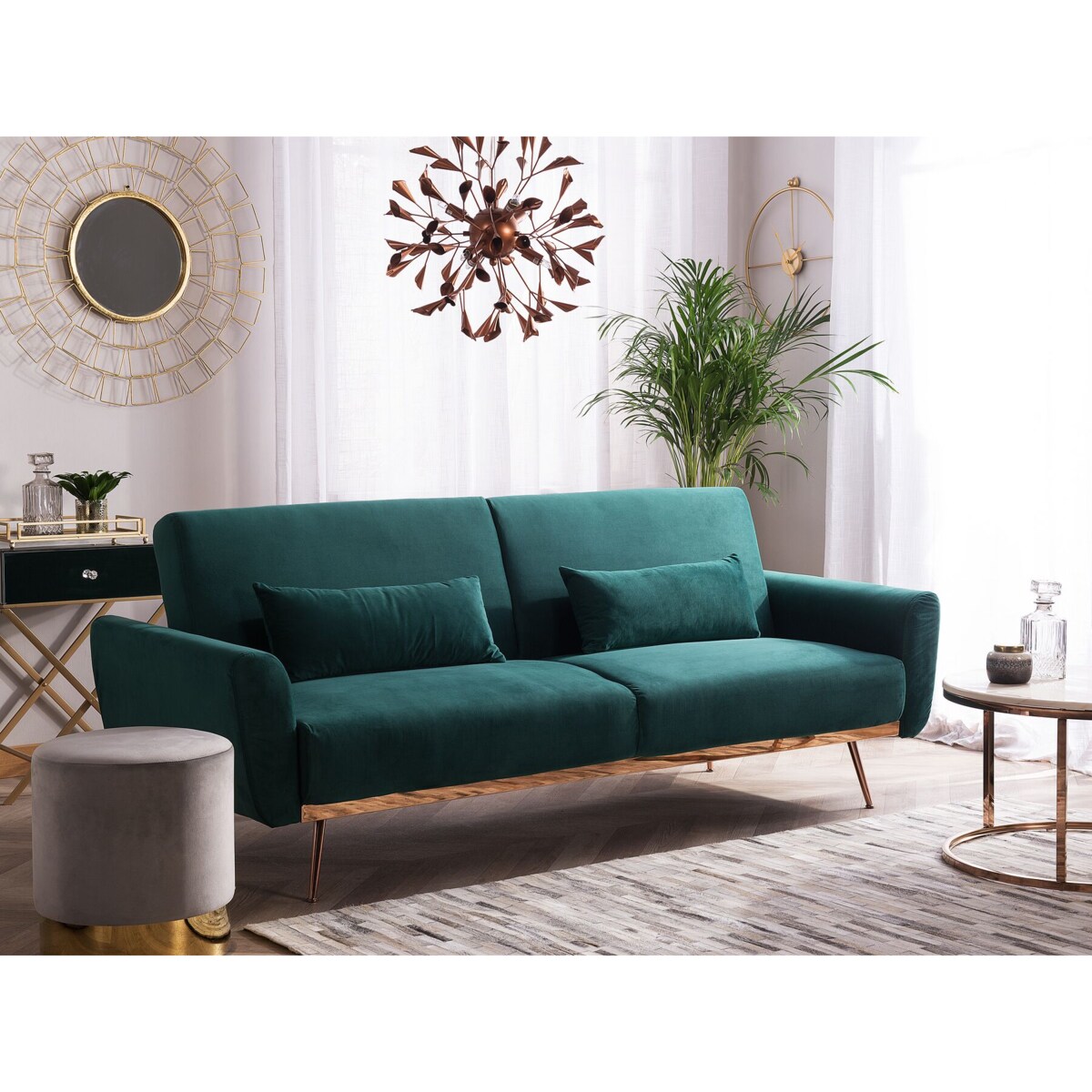 Sofa rozkładana welurowa zielona EINA